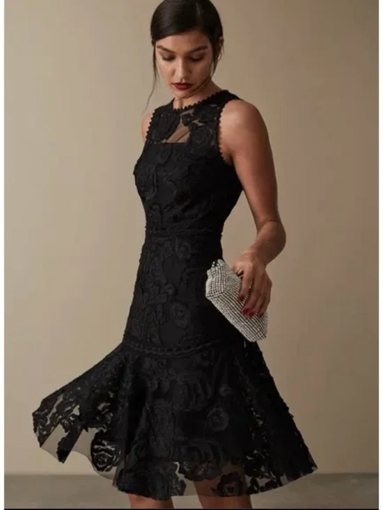 Reiss Adia Fit And Flare Lace Black Dress, size US 4 - Picture 1 of 14